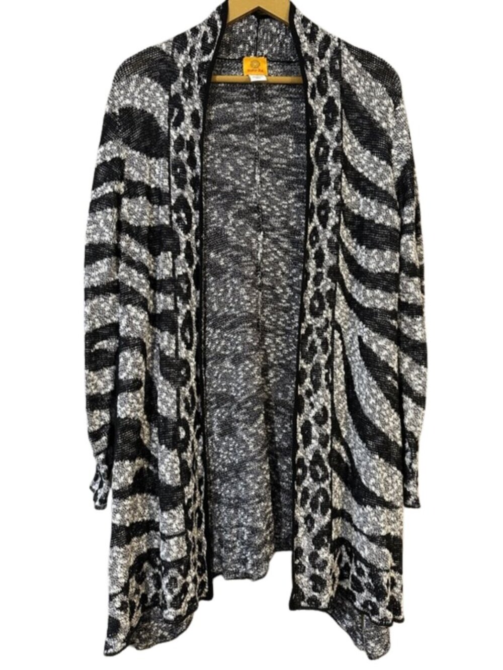 Ruby Rd. Animal Print Cardigan Black Gray Open Front Zebra Leopard